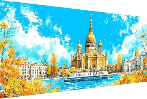 Architektur Malen Nach Zahlen Landschaft Malen Nach Zahlen Erwachsene Rahmenlos Paint by Numbers, mit Pinseln und Acrylfarben Leinwand Art Kits Paint by Numbers Adult Home Haus Deko 30x60cm -70yZ von Zgcoyeo