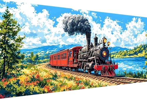 Auto Malen Nach Zahlen Erwachsene Rahmenlos Zug Malen Nach Zahlen XXL 50x100cm Paint by Numbers Adult mit Acrylfarben Set und 4 Pinsel Ölgemälde Leinwand Bastelset Geschenke und Heimdekoration -75rI von Zgcoyeo