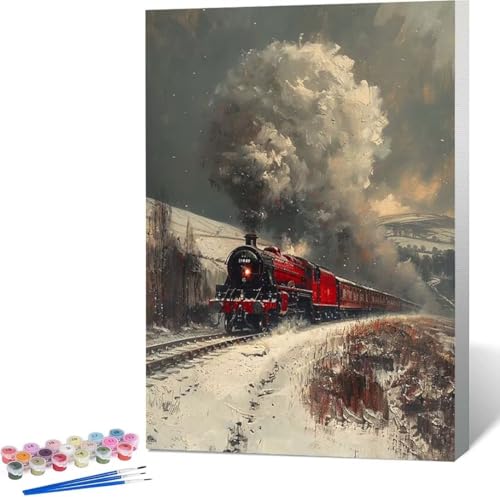 Auto Malen Nach Zahlen Zug Malen Nach Zahlen Erwachsene Rahmenlos Paint by Numbers Kit, DIY Malen Nach Zahlen Kinder mit Pinseln und Acrylfarben Painting, für Geschenke und Heimdekoration 30x40 cm 5-V von Zgcoyeo