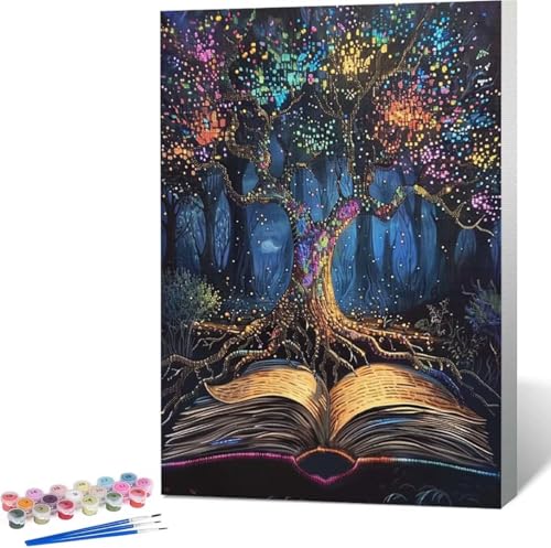 Baum Malen Nach Zahlen Buch Malen Nach Zahlen Erwachsene Rahmenlos Paint by Numbers Kit, DIY Malen Nach Zahlen Kinder mit Pinseln und Acrylfarben Painting, Geschenke und Heimdekoration 60x80 cm K-1 von Zgcoyeo