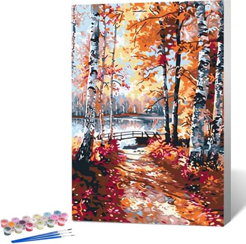 Baum Malen Nach Zahlen Fallen Malen Nach Zahlen Erwachsene Rahmenlos Paint by Numbers Kit, DIY Malen Nach Zahlen Kinder mit Pinseln und Acrylfarben, für Geschenke und Heimdekoration 50x65 cm R-5 von Zgcoyeo