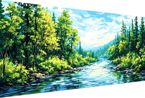 Baum Malen Nach Zahlen Fluss Malen Nach Zahlen Erwachsene Gerahmt Paint by Numbers, mit Pinseln und Acrylfarben Leinwand Art Kits Paint by Numbers Adult für Geschenke und Home Haus Deko 100x200cm -6rK von Zgcoyeo