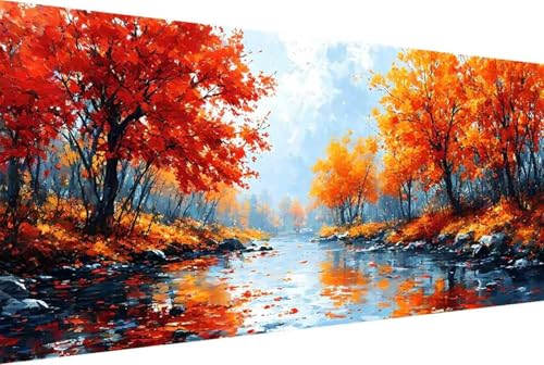 Baum Malen Nach Zahlen Herbst Malen Nach Zahlen Erwachsene Gerahmt Paint by Numbers, mit Pinseln und Acrylfarben Leinwand Kits Paint by Numbers Adult für Geschenke und Home Haus Deko 50x100cm -25y7 von Zgcoyeo