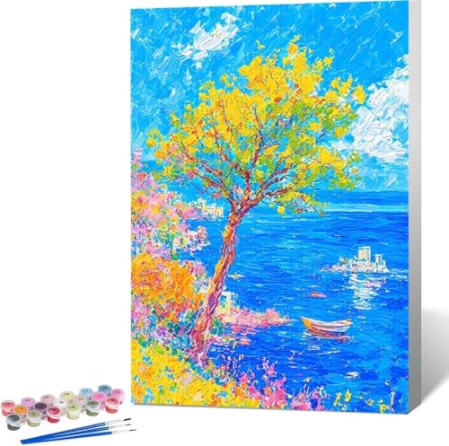 Baum Malen Nach Zahlen Landschaft Malen Nach Zahlen Erwachsene Rahmenlos Paint by Numbers Kit, DIY Malen Nach Zahlen Kinder mit Pinseln und Acrylfarben, für Geschenke und Heimdekoration 100x135 cm 8-7 von Zgcoyeo