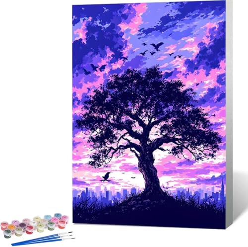 Baum Malen Nach Zahlen Landschaft Malen Nach Zahlen Erwachsene Rahmenlos Paint by Numbers Kit, DIY Malen Nach Zahlen Kinder mit Pinseln und Acrylfarben, für Geschenke und Heimdekoration 100x135 cm K-B von Zgcoyeo