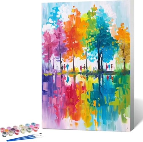 Baum Malen Nach Zahlen Landschaft Malen Nach Zahlen Erwachsene Rahmenlos Paint by Numbers Kit, DIY Malen Nach Zahlen Kinder mit Pinseln und Acrylfarben, für Geschenke und Heimdekoration 60x80 cm T-M von Zgcoyeo