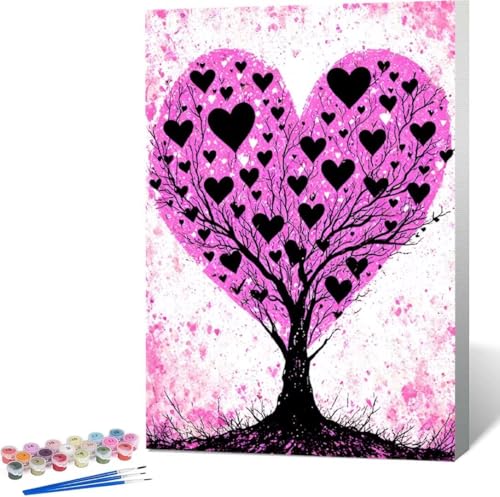 Baum Malen Nach Zahlen Liebe Malen Nach Zahlen Erwachsene Rahmenlos Paint by Numbers Kit, DIY Malen Nach Zahlen Kinder mit Pinseln und Acrylfarben Painting, Geschenke und Heimdekoration 30x40 cm I-5 von Zgcoyeo