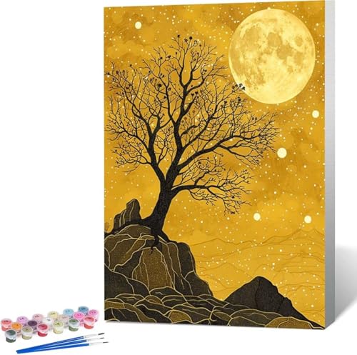 Baum Malen Nach Zahlen Mond Malen Nach Zahlen Erwachsene Rahmenlos Paint by Numbers Kit, DIY Malen Nach Zahlen Kinder mit Pinseln und Acrylfarben, für Geschenke und Heimdekoration 100x135 cm 8-C von Zgcoyeo