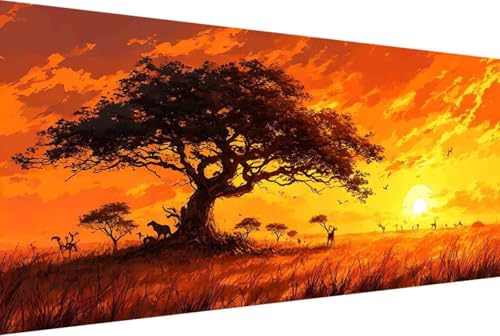 Baum Malen Nach Zahlen Sonnenuntergang Malen Nach Zahlen Erwachsene Gerahmt Paint by Numbers, mit Pinseln und Acrylfarben Leinwand Kits Paint by Numbers Adult Home Haus Deko Geschenke 60x120cm -13yC von Zgcoyeo