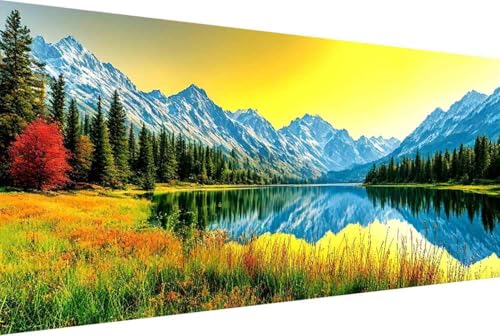 Berg Malen Nach Zahlen Erwachsene Rahmenlos Landschaft Malen Nach Zahlen XXL 100x200cm Paint by Numbers Adult mit Acrylfarben Set und 4 Pinsel Ölgemälde Leinwand Bastelset und Heimdekoration -45y4 von Zgcoyeo