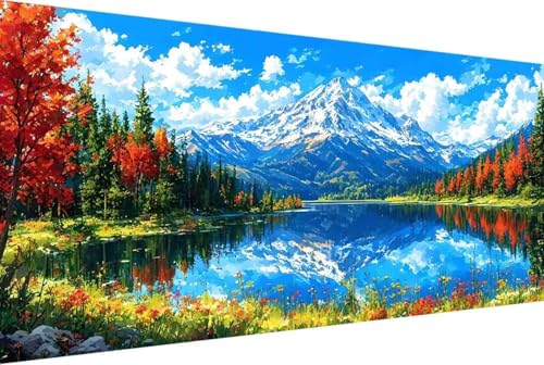 Berg Malen Nach Zahlen Erwachsene Rahmenlos Landschaft Malen Nach Zahlen XXL 100x200cm Paint by Numbers Adult mit Acrylfarben Set und 4 Pinsel Ölgemälde Leinwand Bastelset und Heimdekoration -80rA von Zgcoyeo