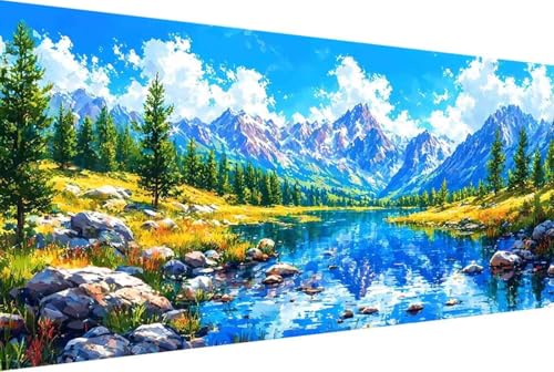 Berg Malen Nach Zahlen Fluss Malen Nach Zahlen Erwachsene Rahmenlos Paint by Numbers, mit Pinseln und Acrylfarben Leinwand Kits Paint by Numbers Adult für Geschenke und Home Haus Deko 60x120cm -10r2 von Zgcoyeo