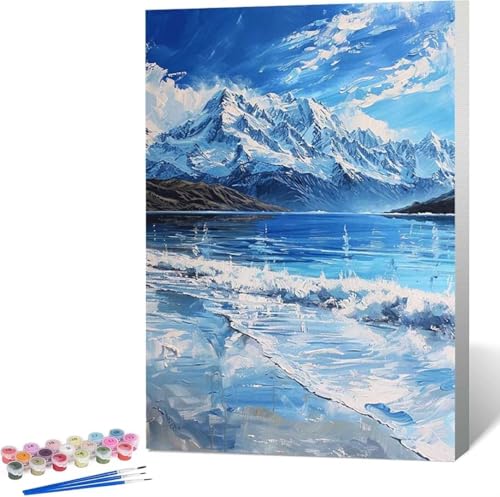 Berg Malen Nach Zahlen Winter Malen Nach Zahlen Erwachsene Rahmenlos Paint by Numbers Kit, DIY Malen Nach Zahlen Kinder mit Pinseln und Acrylfarben, für Geschenke und Heimdekoration 30x40 cm X-0 von Zgcoyeo