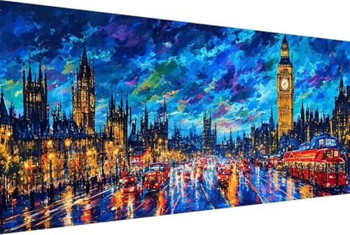 Big Ben Malen Nach Zahlen Nachtansicht Malen Nach Zahlen Erwachsene Gerahmt Paint by Numbers, mit Pinseln und Acrylfarben Leinwand Kits Paint by Numbers Adult Home Haus Deko Geschenke 80x160cm -41r8 von Zgcoyeo