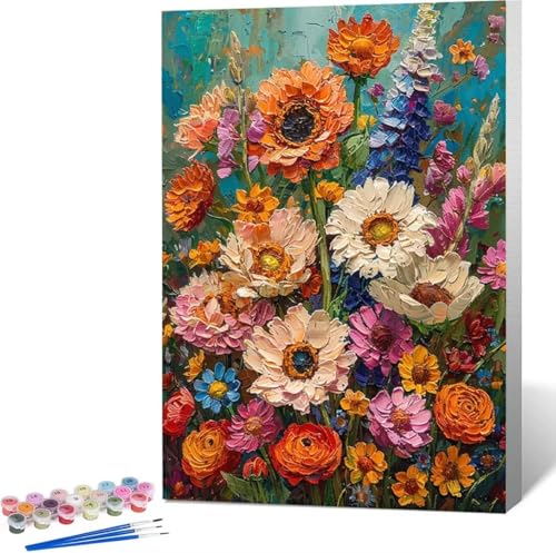 Blatt Malen Nach Zahlen Blume Malen Nach Zahlen Erwachsene Rahmenlos Paint by Numbers Kit, DIY Malen Nach Zahlen Kinder mit Pinseln und Acrylfarben, für Geschenke und Heimdekoration 40x50 cm B-B von Zgcoyeo