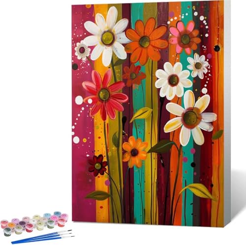 Blatt Malen Nach Zahlen Blume Malen Nach Zahlen Erwachsene Rahmenlos Paint by Numbers Kit, DIY Malen Nach Zahlen Kinder mit Pinseln und Acrylfarben, für Geschenke und Heimdekoration 60x80 cm Z-O von Zgcoyeo