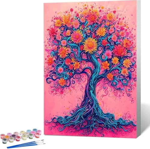 Blume Malen Nach Zahlen Baum Malen Nach Zahlen Erwachsene Rahmenlos Paint by Numbers Kit, DIY Malen Nach Zahlen Kinder mit Pinseln und Acrylfarben, für Geschenke und Heimdekoration 100x135 cm 1-O von Zgcoyeo