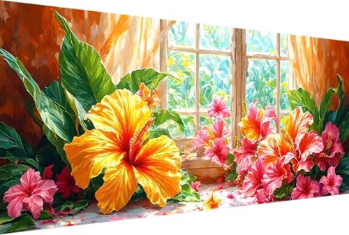 Blume Malen Nach Zahlen Blatt Malen Nach Zahlen Erwachsene Gerahmt Paint by Numbers, mit Pinseln und Acrylfarben Leinwand Kits Paint by Numbers Adult für Geschenke und Home Haus Deko 100x200cm -8057 von Zgcoyeo