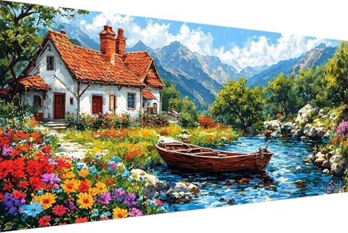 Blume Malen Nach Zahlen Boot Malen Nach Zahlen Erwachsene Rahmenlos Paint by Numbers, mit Pinseln und Acrylfarben Leinwand Art Kits Paint by Numbers Adult Geschenke und Home Haus Deko 100x200cm -16rQ von Zgcoyeo