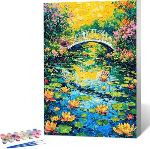 Blume Malen Nach Zahlen BrüCke Malen Nach Zahlen Erwachsene Rahmenlos Paint by Numbers Kit, DIY Malen Nach Zahlen Kinder mit Pinseln und Acrylfarben, für Geschenke und Heimdekoration 100x135 cm Y-O von Zgcoyeo