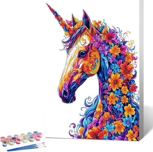 Blume Malen Nach Zahlen Einhorn Malen Nach Zahlen Erwachsene Rahmenlos Paint by Numbers Kit, DIY Malen Nach Zahlen Kinder mit Pinseln und Acrylfarben, für Geschenke und Heimdekoration 100x135 cm 7-S von Zgcoyeo