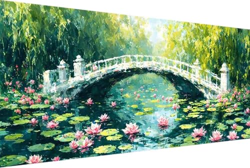 Blume Malen Nach Zahlen Erwachsene Gerahmt BrüCke Malen Nach Zahlen XXL 50x100cm Paint by Numbers Adult mit Acrylfarben Set und 4 Pinsel Ölgemälde Leinwand Bastelset Geschenke und Heimdekoration -4k2 von Zgcoyeo