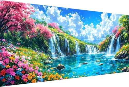 Blume Malen Nach Zahlen Erwachsene Gerahmt Landschaft Malen Nach Zahlen XXL 80x160cm Paint by Numbers Adult mit Acrylfarben Set und 4 Pinsel Ölgemälde Leinwand Bastelset Heimdekoration Geschenke -15rC von Zgcoyeo