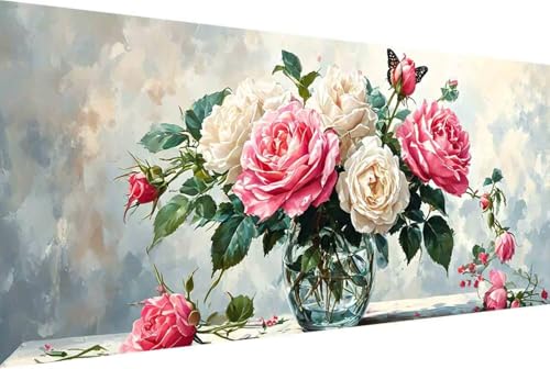 Blume Malen Nach Zahlen Erwachsene Gerahmt Rose Malen Nach Zahlen Klein 30x60cm Paint by Numbers Adult mit Acrylfarben Set und 4 Pinsel Ölgemälde Leinwand Bastelset Geschenke und Heimdekoration -1k5 von Zgcoyeo