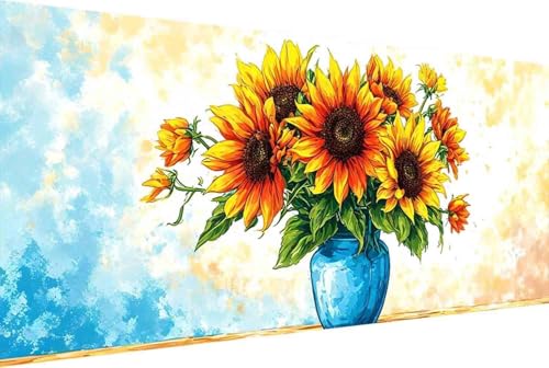 Blume Malen Nach Zahlen Erwachsene Gerahmt Sonnenblume Malen Nach Zahlen Klein 30x60cm Paint by Numbers Adult mit Acrylfarben Set und 4 Pinsel Ölgemälde Leinwand Bastelset und Heimdekoration -30rU von Zgcoyeo