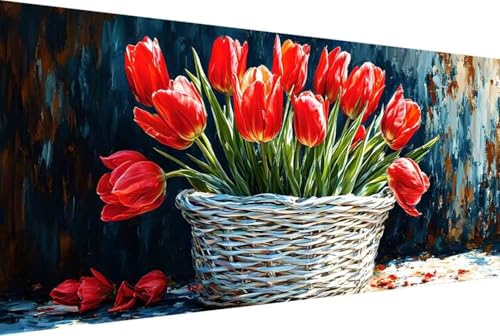 Blume Malen Nach Zahlen Erwachsene Gerahmt Tulpe Malen Nach Zahlen XXL 100x200cm Paint by Numbers Adult mit Acrylfarben Set und 4 Pinsel Ölgemälde Leinwand Bastelset Geschenke und Heimdekoration -75kM von Zgcoyeo