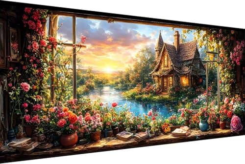 Blume Malen Nach Zahlen Erwachsene Rahmenlos Haus Malen Nach Zahlen XXL 100x200cm Paint by Numbers Adult mit Acrylfarben Set und 4 Pinsel Ölgemälde Leinwand Bastelset Heimdekoration Geschenke -36yM von Zgcoyeo