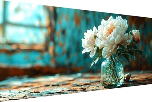 Blume Malen Nach Zahlen Erwachsene Rahmenlos Pfingstrose Malen Nach Zahlen Klein 30x60cm Paint by Numbers Adult mit Acrylfarben Set und 4 Pinsel Ölgemälde Leinwand Bastelset und Heimdekoration -35k4 von Zgcoyeo