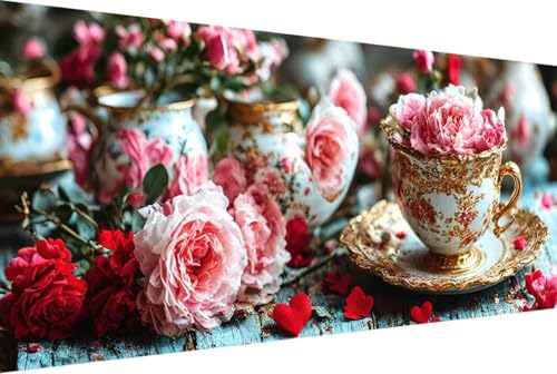 Blume Malen Nach Zahlen Erwachsene Rahmenlos Rose Malen Nach Zahlen XXL 50x100cm Paint by Numbers Adult mit Acrylfarben Set und 4 Pinsel Ölgemälde Leinwand Bastelset Geschenke und Heimdekoration -10rP von Zgcoyeo