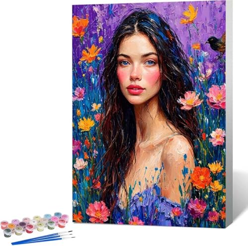 Blume Malen Nach Zahlen Frau Malen Nach Zahlen Erwachsene Rahmenlos Paint by Numbers Kit, DIY Malen Nach Zahlen Kinder mit Pinseln und Acrylfarben, für Geschenke und Heimdekoration 100x135 cm H-F von Zgcoyeo