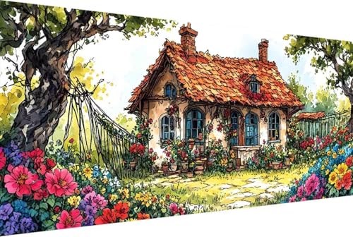 Blume Malen Nach Zahlen Haus Malen Nach Zahlen Erwachsene Rahmenlos Paint by Numbers, mit Pinseln und Acrylfarben Leinwand Art Kits Paint by Numbers Adult für Geschenke und Home Haus Deko 30x60cm -2rB von Zgcoyeo