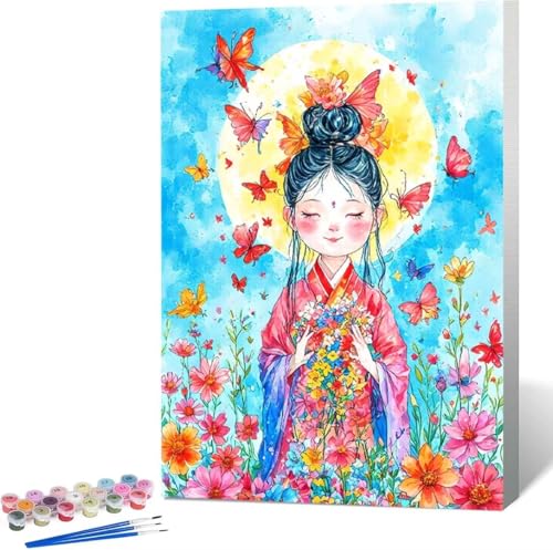 Blume Malen Nach Zahlen Karikatur Malen Nach Zahlen Erwachsene Rahmenlos Paint by Numbers Kit, DIY Malen Nach Zahlen Kinder mit Pinseln und Acrylfarben, für Geschenke und Heimdekoration 30x40 cm I-I von Zgcoyeo