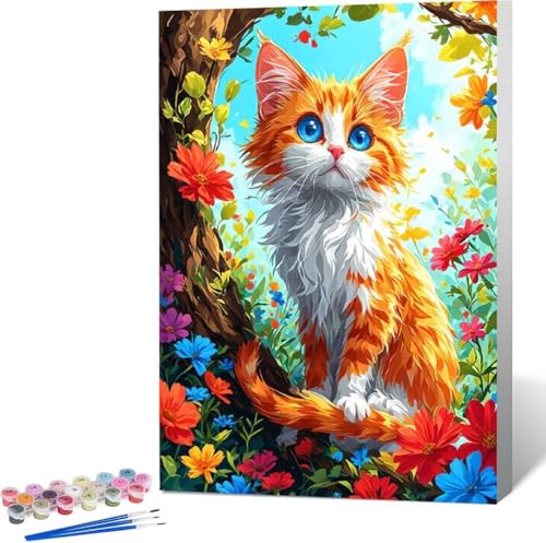 Blume Malen Nach Zahlen Katze Malen Nach Zahlen Erwachsene Rahmenlos Paint by Numbers Kit, DIY Malen Nach Zahlen Kinder mit Pinseln und Acrylfarben, für Geschenke und Heimdekoration 100x135 cm R-T von Zgcoyeo