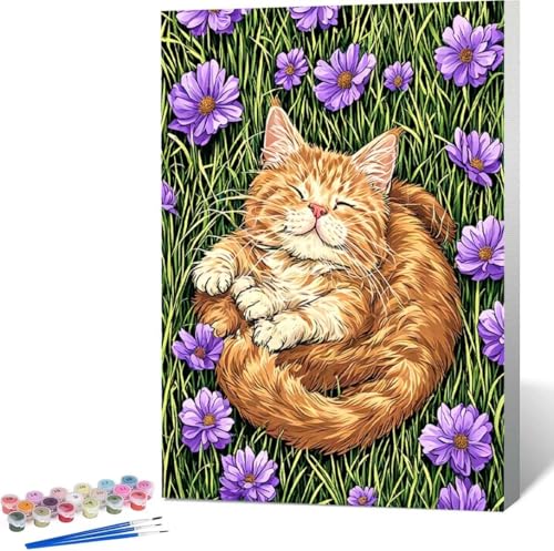 Blume Malen Nach Zahlen Katze Malen Nach Zahlen Erwachsene Rahmenlos Paint by Numbers Kit, DIY Malen Nach Zahlen Kinder mit Pinseln und Acrylfarben, für Geschenke und Heimdekoration 60x80 cm B-L von Zgcoyeo