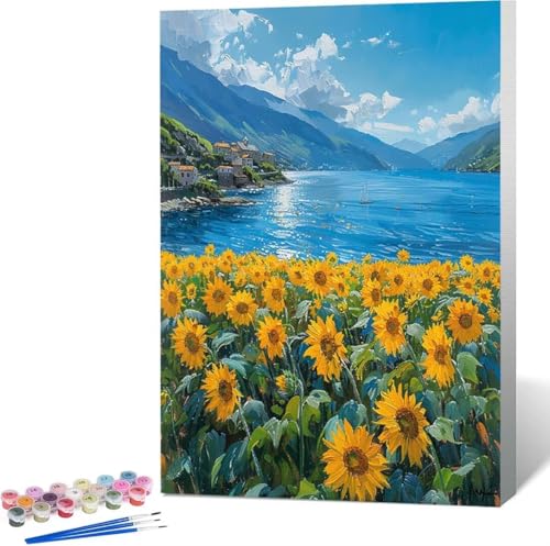 Blume Malen Nach Zahlen Landschaft Malen Nach Zahlen Erwachsene Rahmenlos Paint by Numbers Kit, DIY Malen Nach Zahlen Kinder mit Pinseln und Acrylfarben, Geschenke und Heimdekoration 100x135 cm 1-4 von Zgcoyeo