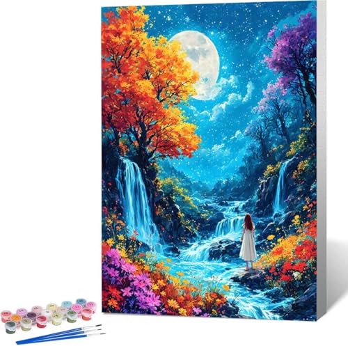 Blume Malen Nach Zahlen Landschaft Malen Nach Zahlen Erwachsene Rahmenlos Paint by Numbers Kit, DIY Malen Nach Zahlen Kinder mit Pinseln und Acrylfarben, für Geschenke und Heimdekoration 40x50 cm Z-7 von Zgcoyeo