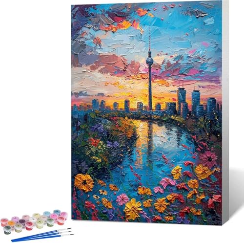 Blume Malen Nach Zahlen Landschaft Malen Nach Zahlen Erwachsene Rahmenlos Paint by Numbers Kit, DIY Malen Nach Zahlen Kinder mit Pinseln und Acrylfarben, für Geschenke und Heimdekoration 50x65 cm 7-3 von Zgcoyeo