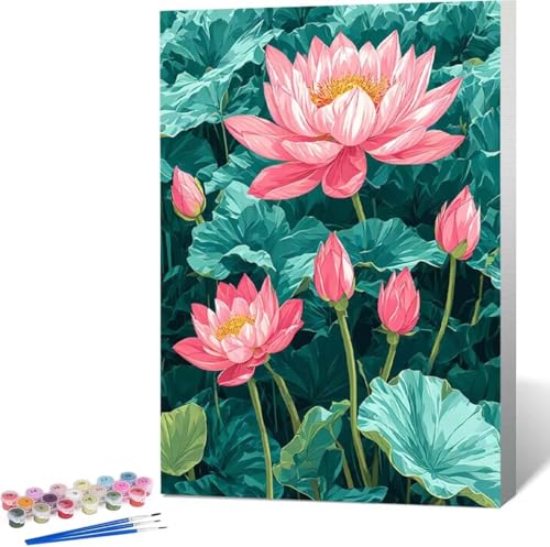 Blume Malen Nach Zahlen Lotus Malen Nach Zahlen Erwachsene Rahmenlos Paint by Numbers Kit, DIY Malen Nach Zahlen Kinder mit Pinseln und Acrylfarben, für Geschenke und Heimdekoration 100x135 cm 5-2 von Zgcoyeo