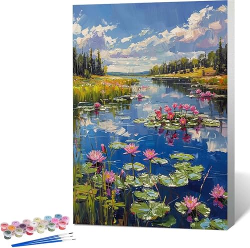 Blume Malen Nach Zahlen Lotus Malen Nach Zahlen Erwachsene Rahmenlos Paint by Numbers Kit, DIY Malen Nach Zahlen Kinder mit Pinseln und Acrylfarben, für Geschenke und Heimdekoration 100x135 cm 6-2 von Zgcoyeo