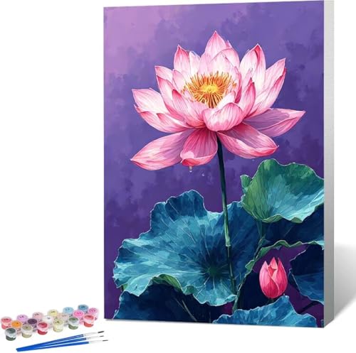 Blume Malen Nach Zahlen Lotus Malen Nach Zahlen Erwachsene Rahmenlos Paint by Numbers Kit, DIY Malen Nach Zahlen Kinder mit Pinseln und Acrylfarben, für Geschenke und Heimdekoration 70x95 cm D-L von Zgcoyeo