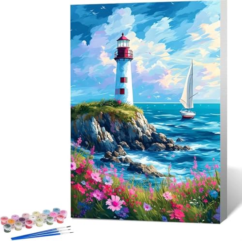 Blume Malen Nach Zahlen Meer Malen Nach Zahlen Erwachsene Rahmenlos Paint by Numbers Kit, DIY Malen Nach Zahlen Kinder mit Pinseln und Acrylfarben Painting, Geschenke und Heimdekoration 30x40 cm O-C von Zgcoyeo