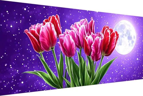 Blume Malen Nach Zahlen Mond Malen Nach Zahlen Erwachsene Gerahmt Paint by Numbers, mit Pinseln und Acrylfarben Leinwand Art Kits Paint by Numbers Adult für Geschenke und Home Haus Deko 100x200cm -5rD von Zgcoyeo