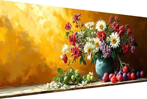 Blume Malen Nach Zahlen Obst Malen Nach Zahlen Erwachsene Gerahmt Paint by Numbers, mit Pinseln und Acrylfarben Leinwand Art Kits Paint by Numbers Adult für Geschenke und Home Haus Deko 50x100cm -15P von Zgcoyeo