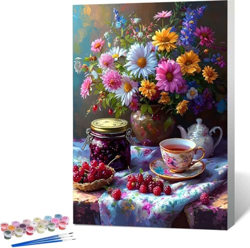 Blume Malen Nach Zahlen Obst Malen Nach Zahlen Erwachsene Rahmenlos Paint by Numbers Kit, DIY Malen Nach Zahlen Kinder mit Pinseln und Acrylfarben, für Geschenke und Heimdekoration 100x135 cm H-3 von Zgcoyeo