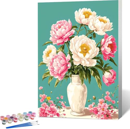 Blume Malen Nach Zahlen Pfingstrose Malen Nach Zahlen Erwachsene Rahmenlos Paint by Numbers Kit, DIY Malen Nach Zahlen Kinder mit Pinseln und Acrylfarben, Geschenke und Heimdekoration 100x135 cm 4-8 von Zgcoyeo