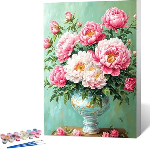 Blume Malen Nach Zahlen Pfingstrose Malen Nach Zahlen Erwachsene Rahmenlos Paint by Numbers Kit, DIY Malen Nach Zahlen Kinder mit Pinseln und Acrylfarben, Geschenke und Heimdekoration 100x135 cm 4-O von Zgcoyeo